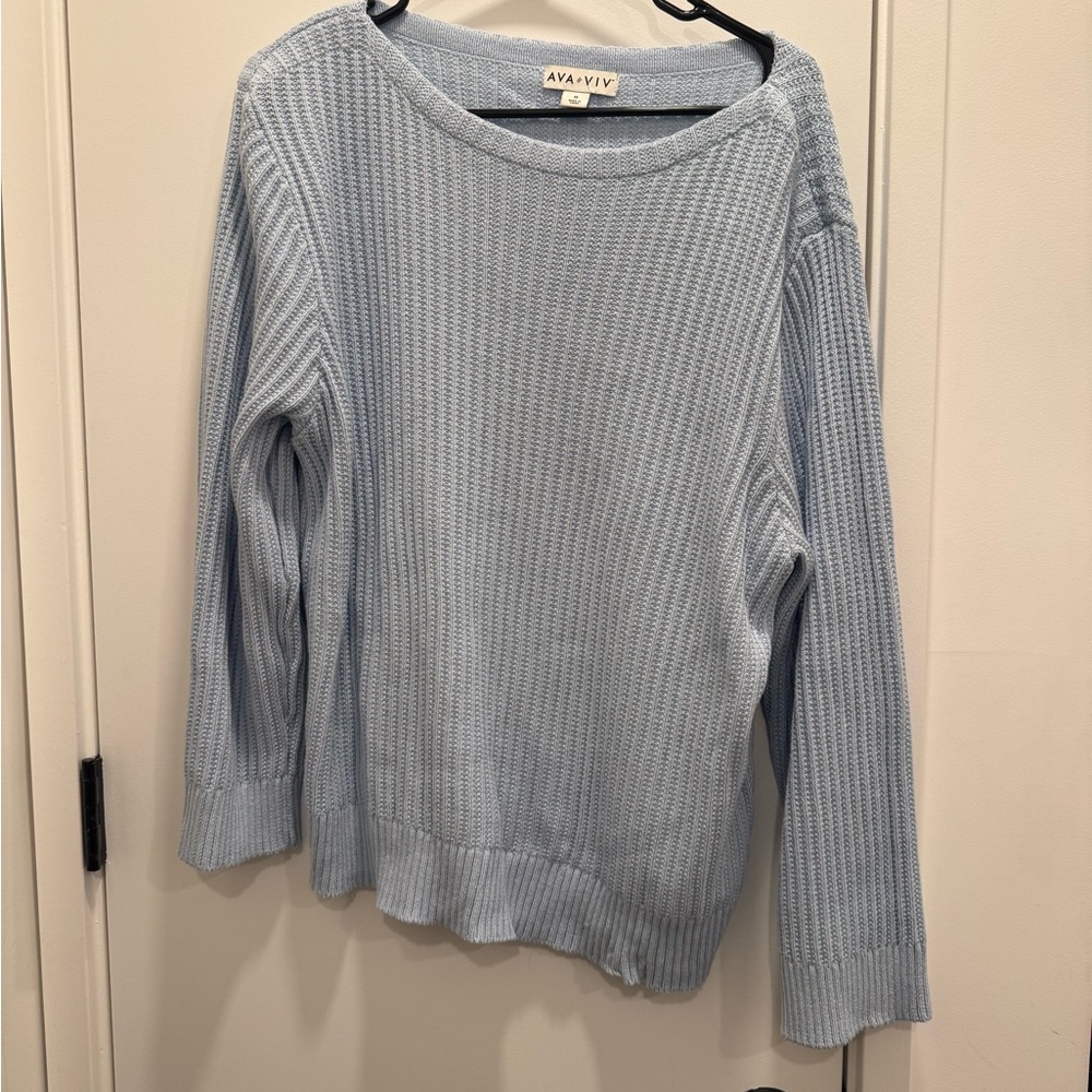 Ava & Viv Women's Soft Blue Crew Neck Sweater